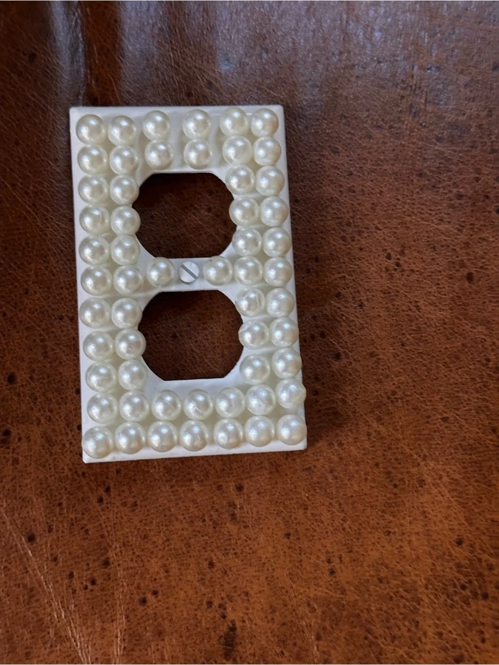 Hand Crafted Pearl Beaded Double Outlet Cover in White